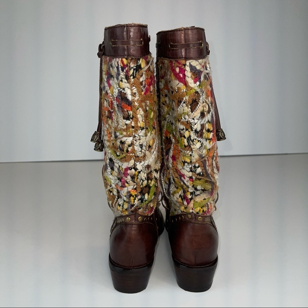 Spring Step Tapestry Woven Mid Calf Boho Western Boot Brown Leather - Picture 7 of 17